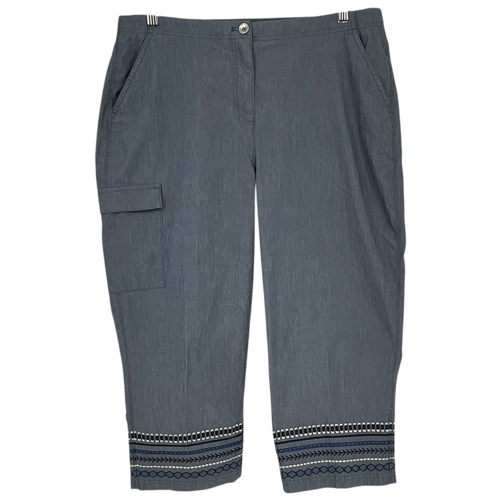 Chicos Capri Pants Women‎ Sz 2 US 12 Blue Embroidered Cuffed Cargo Casual Beach